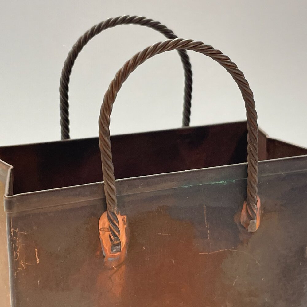 EUC Vintage Copper-Tone Metal Shopping Bag, Rustic, MCM, 4" x 3 5/8" - Picture 2 of 7